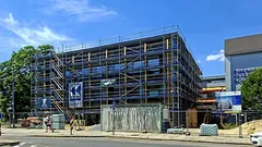 Building work at Dresden International School on Annenstraße, photographed in 2026