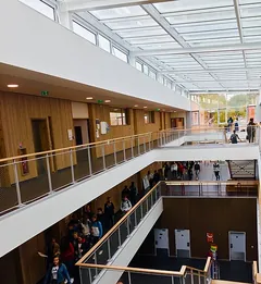 Interior atrium at the Lycée International de Saint-Germain-en-Laye, photographed in 2019